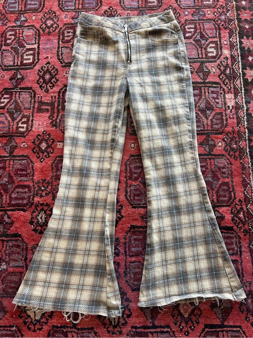 Vintage Y2K Forever 21 Plaid Flare Bell Bottom Pants Brown XS/S Grunge Bohemian